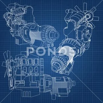 A big diesel engine with the truck depicted in the contour lines on ...