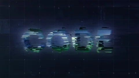 Big digital Code title with glitch and noise effect on a tech dark background Stock Footage 122198904