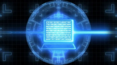 Big Digital Cyber Interface. Digital Data. Blue Stock Footage 74595830