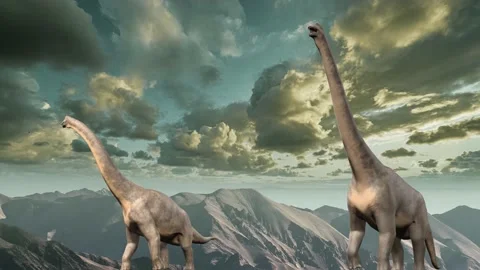 Big Dinosaur With Moutains in Background Stock Footage 195030935