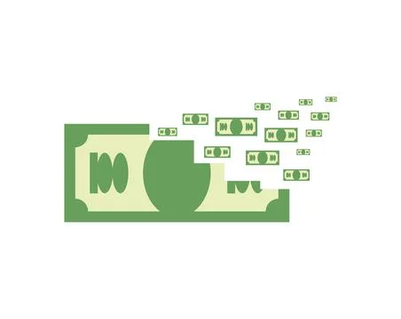 Big dollar bill breaking into smaller ones. Symbol of money exchange, curre.. Stock Illustration