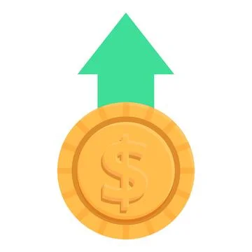 Big dollar coin increasing its value with green up arrow Stock Illustration