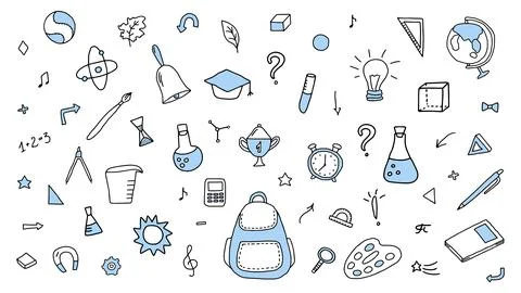 Big Doodle set school, science. Black and white outline. Sketch icon set. Vector Stock Illustration