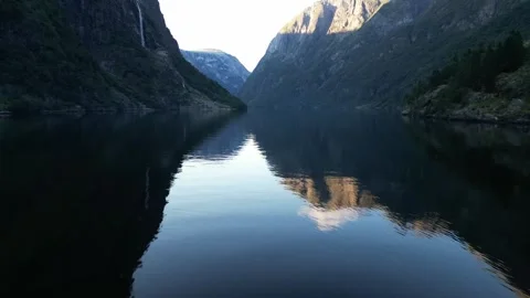 Big dramatic fjord at sunset Stock Footage 252259306