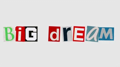 Big dream graphic text paper cut Stop Motion, magazine collage, ransom note.. Stock Footage 336806808