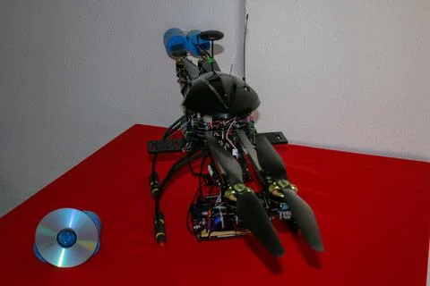 A big drone cargo transport prototype showing different electronic modules. Stock Photos