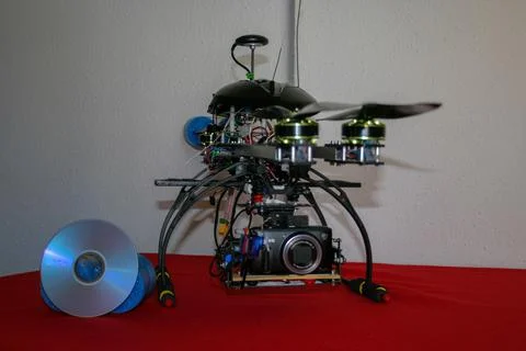 A big drone cargo transport prototype showing different electronic modules. Stock Photos