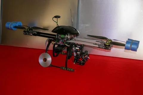 A big drone cargo transport prototype showing different electronic modules. Stock Photos