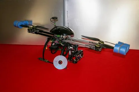 A big drone cargo transport prototype showing different electronic modules. Stock Photos