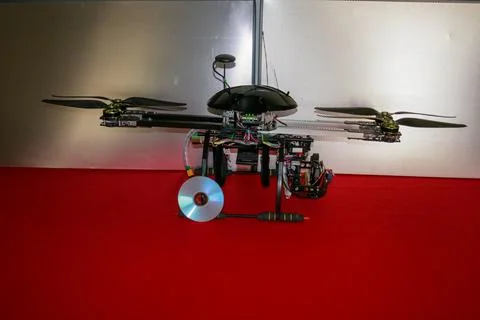 A big drone cargo transport prototype showing different electronic modules. Stock Photos