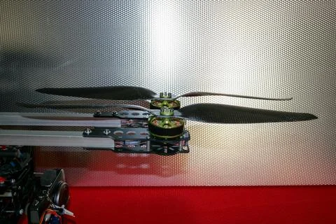 A big drone cargo transport prototype showing different electronic modules. Stock Photos