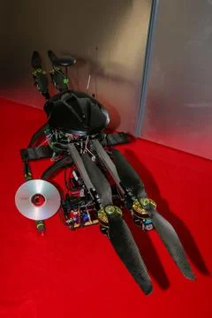 A big drone cargo transport prototype showing different electronic modules. Stock Photos