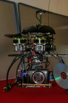 A big drone cargo transport prototype showing different electronic modules. Stock Photos