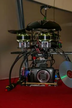 A big drone cargo transport prototype showing different electronic modules. Stock Photos