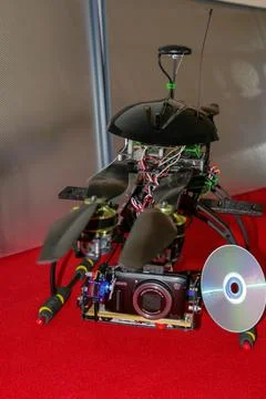 A big drone cargo transport prototype showing different electronic modules. Stock Photos