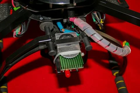 A big drone cargo transport prototype showing different electronic modules. Stock Photos