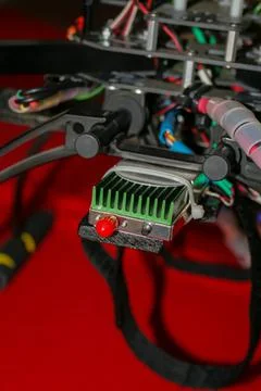 A big drone cargo transport prototype showing different electronic modules. Stock Photos