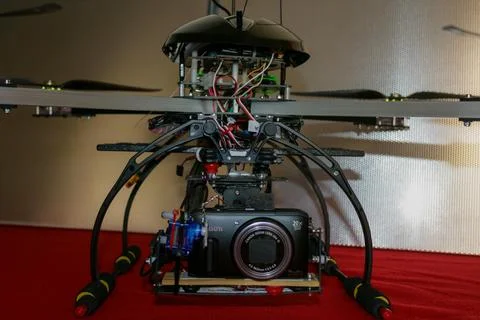 A big drone cargo transport prototype showing different electronic modules. Stock Photos
