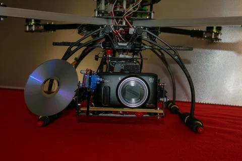 A big drone cargo transport prototype showing different electronic modules. Stock Photos