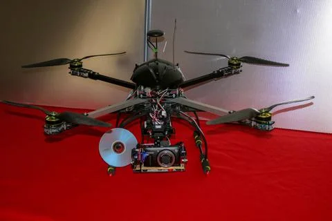 A big drone cargo transport prototype showing different electronic modules. Stock Photos