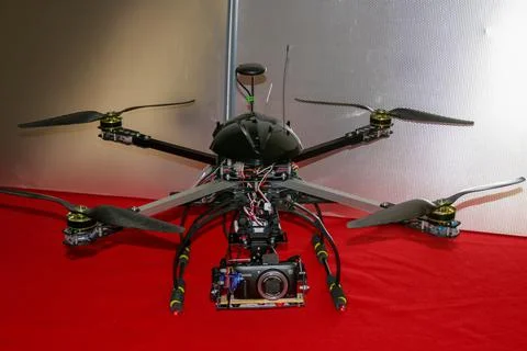 A big drone cargo transport prototype showing different electronic modules. Фото
