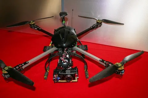 A big drone cargo transport prototype showing different electronic modules. Stock Photos