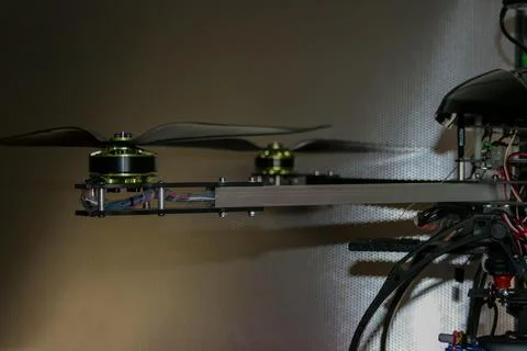 A big drone cargo transport prototype showing different electronic modules. Stock Photos