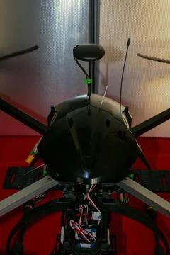 A big drone cargo transport prototype showing different electronic modules. Stock Photos