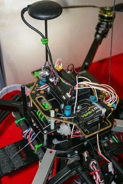 A big drone cargo transport prototype showing different electronic modules. Stock Photos