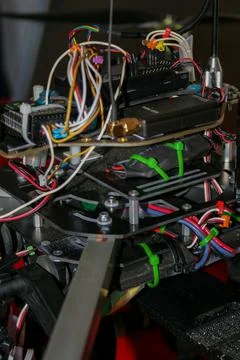 A big drone cargo transport prototype showing different electronic modules. Stock Photos