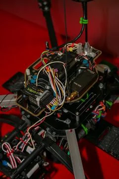 A big drone cargo transport prototype showing different electronic modules. Stock Photos