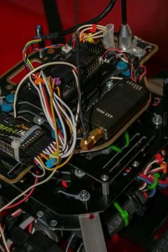 A big drone cargo transport prototype showing different electronic modules. Stock Photos