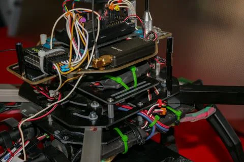 A big drone cargo transport prototype showing different electronic modules. Stock Photos