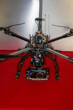 A big drone cargo transport prototype showing different electronic modules. Stock Photos