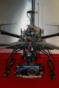 A big drone cargo transport prototype showing different electronic modules. Stock Photos