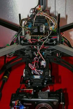 A big drone cargo transport prototype showing different electronic modules. Stock Photos
