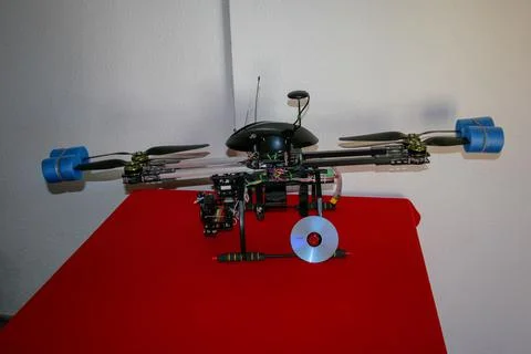 A big drone cargo transport prototype showing different electronic modules. Stock Photos