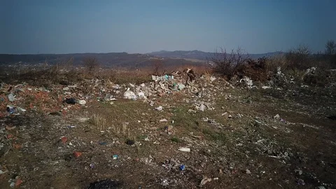 Big dump, garbage everywhere, plastic waste.Shooting from above Stock Footage 126663684