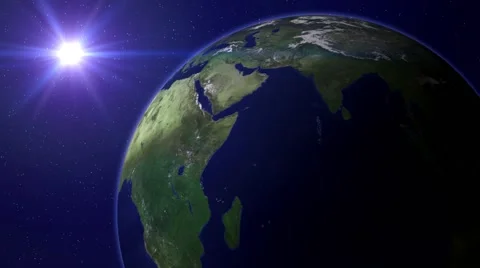 Big earth rotating globe with small but shiny sun - Animation background loop Stock Footage 66482285