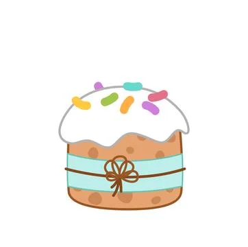 Big Easter cake with bow and sprinkle. Big pie. Cartoon, vector Stock Illustration