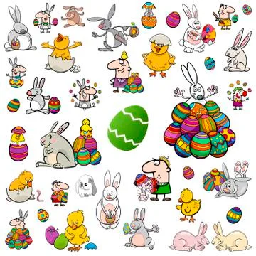 Big easter cartoon collection 스톡 일러스트