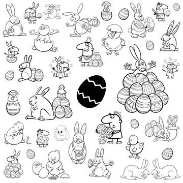 Big easter collection Black and White Cartoon Illustration of Easter Chara... 写真素材
