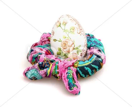 Big Easter egg and colorful scarf on the white background Stock Photos