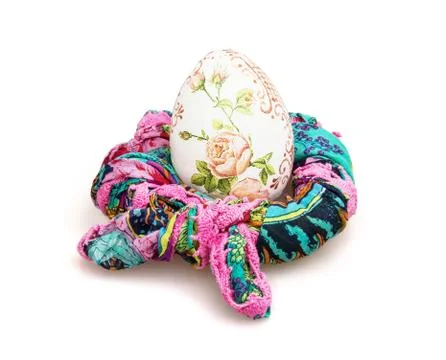 Big Easter egg and colorful scarf on the white background Stock Photos