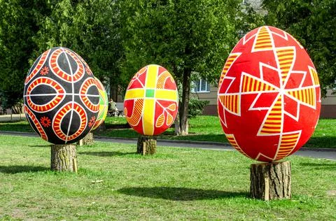 Big Easter eggs on a grass Stock Photos