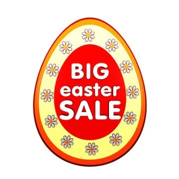 Big easter sale in red egg shape label with flowers Stock Illustration