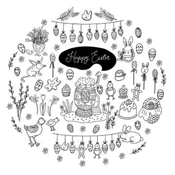 Big Easter set in doodle style. Stock Illustration
