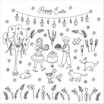 Big Easter set in doodle style Stock Illustration