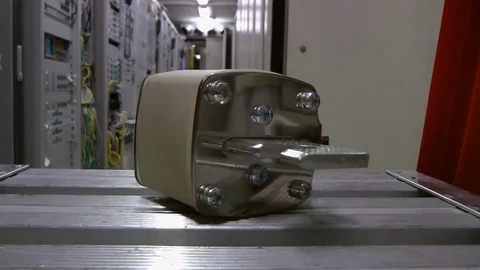 Big electric fuse closeup in data center. Reflection. 库存影片 82468091