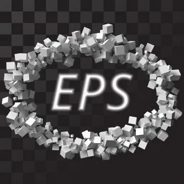 Big eliptic frame formed by random sized cubes with transparent background. Stock Illustration